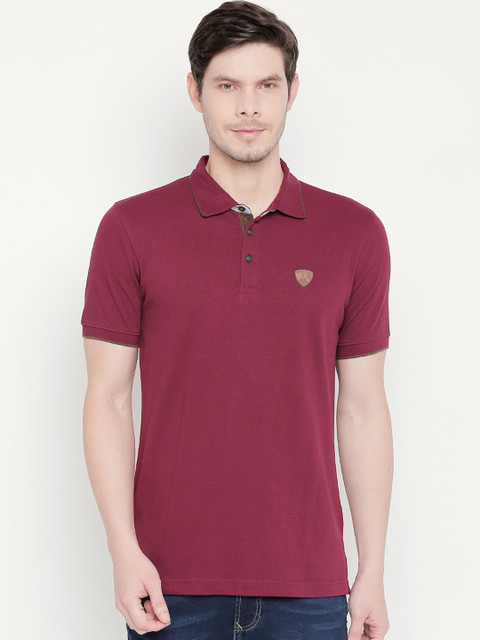 

BYFORD by Pantaloons Men Pink Solid Polo Collar Pure Cotton T-shirt