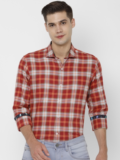 

SIMON CARTER LONDON Men Red & White Regular Fit Checked Casual Shirt