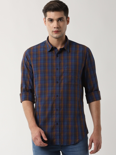 

Peter England Casuals Men Purple & Brown Slim Fit Checked Casual Shirt
