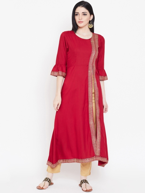 

studio rasa Women Maroon Block Printed Kurta with Trousers
