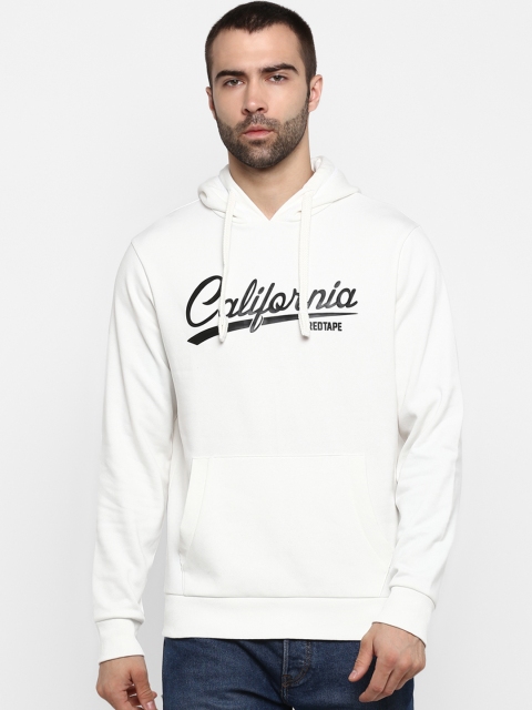 

Red Tape Men White Printed Hooded Sweatshirt