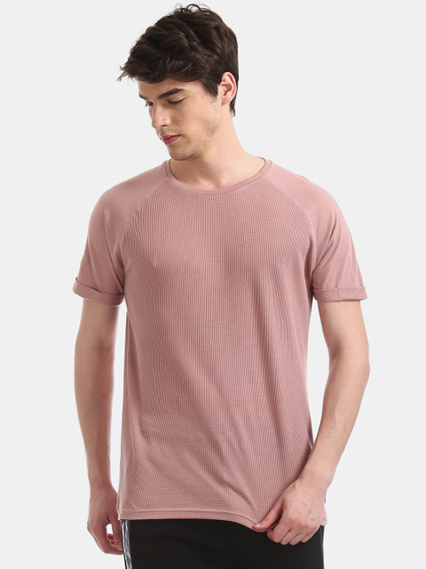 

Cherokee Men Pink Solid Round Neck Pure Cotton T-shirt