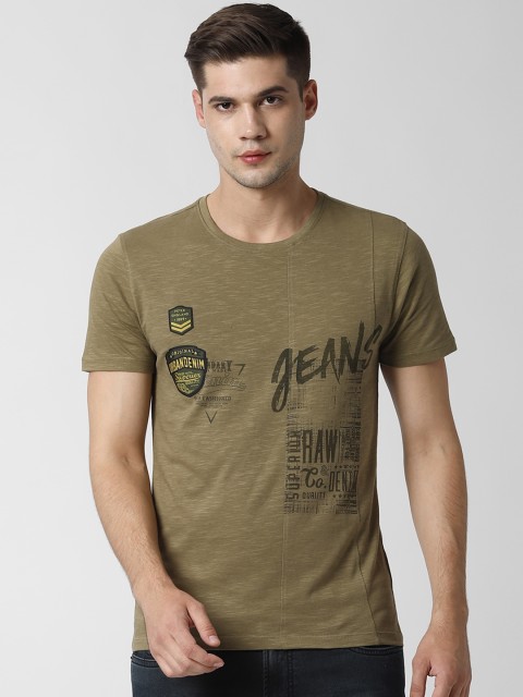 

Peter England Casuals Men Olive Green Printed Round Neck T-shirt