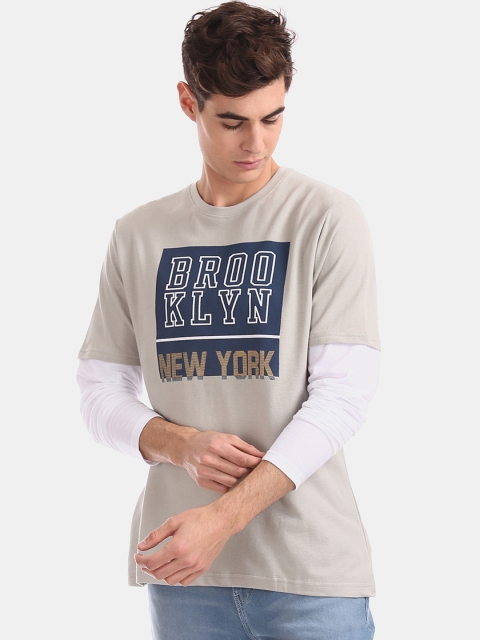 

Colt Men Grey Printed Slim-Fit Round Neck T-shirt