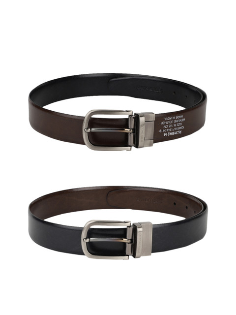 

Peter England Men Black Solid Leather Reversible Belt
