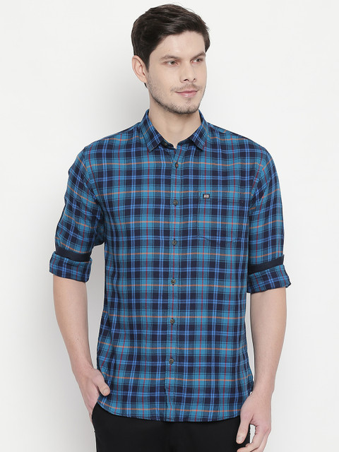 

BYFORD by Pantaloons Men Blue Slim Fit Checked Casual Shirt