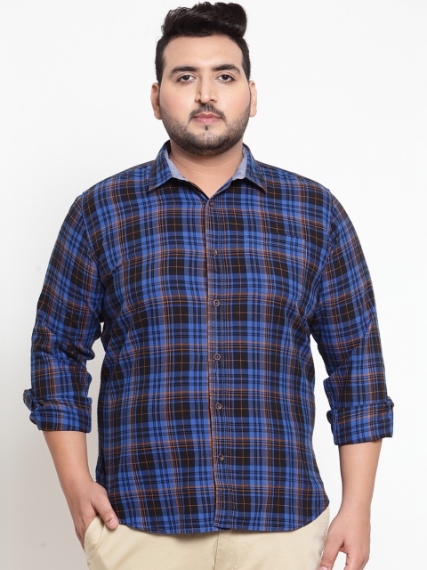 

plusS Men Blue & Black Regular Fit Checked Casual Shirt