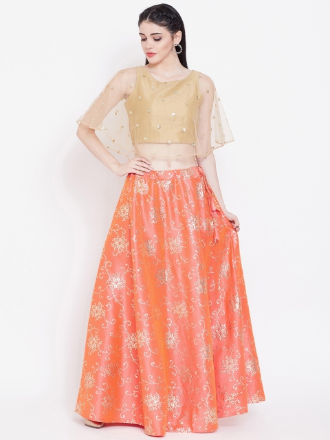 

studio rasa Coral Orange & Beige Ready to Wear Lehenga with Blouse