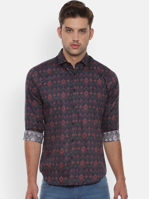 

V Dot Men Navy Blue & Pink Slim Fit Printed Casual Shirt