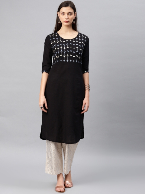 

Alena Women Black Embroidered Straight Kurta