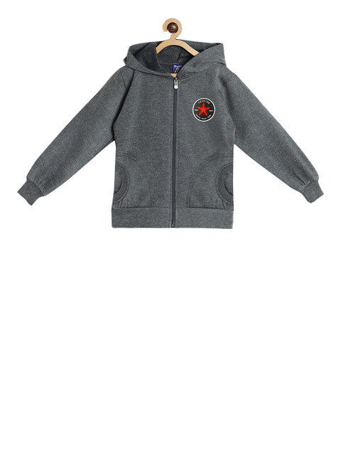 

SWEET ANGEL Unisex Grey Melange Self Design Hooded Sweatshirt
