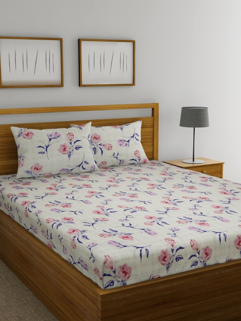

Raymond Home Off-White Floral 200 TC Cotton 1 King Bedsheet with 2 Pillow Covers