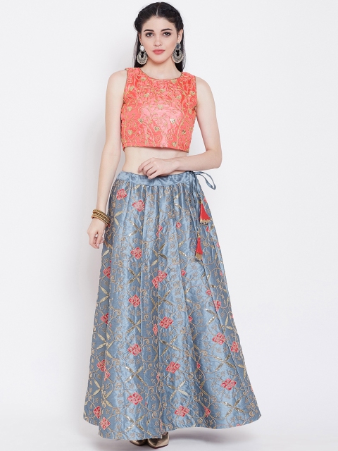 

studio rasa Grey & Orange Ready to Wear Embroidered Lehenga with Blouse