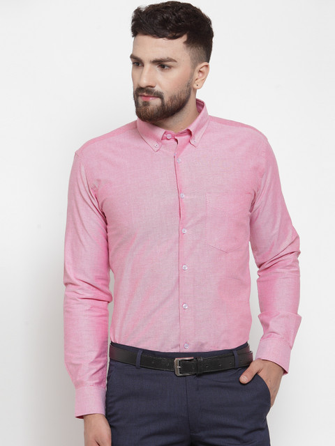 

Hancock Men Coral Pink Slim Fit Solid Formal Shirt