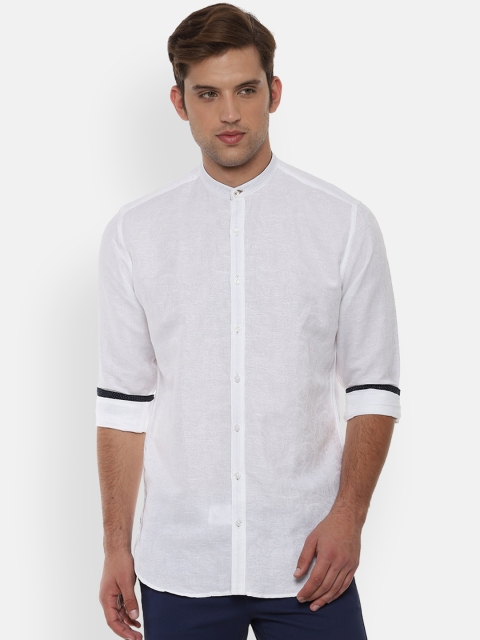 

V Dot Men White Slim Fit Solid Casual Shirt