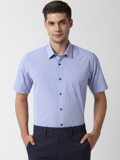 Men Blue Regular Fit Self Design Formal Shirt