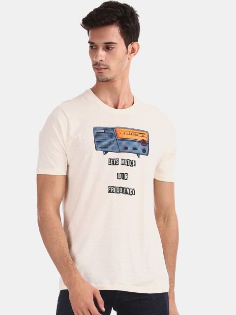 

Colt Men Cream-Coloured Printed Round Neck T-shirt