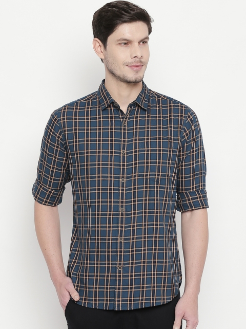 

BYFORD by Pantaloons Men Teal Slim Fit Checked Casual Shirt