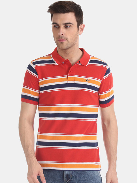 

Ruggers Men Red Striped Polo Collar T-shirt