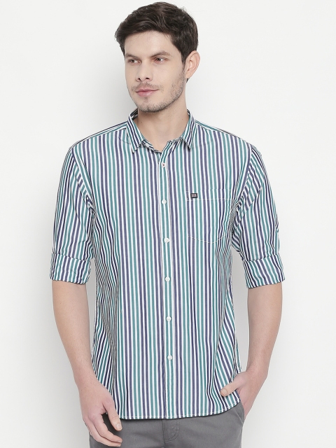 

BYFORD by Pantaloons Men White & Green Slim Fit Striped Casual Shirt