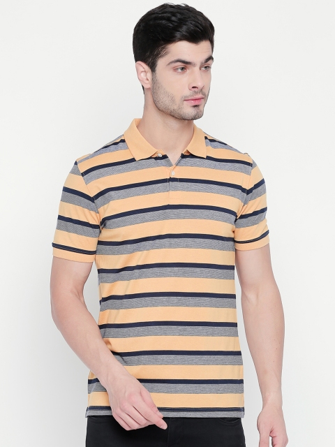 

BYFORD by Pantaloons Men Yellow Striped Polo Collar T-shirt
