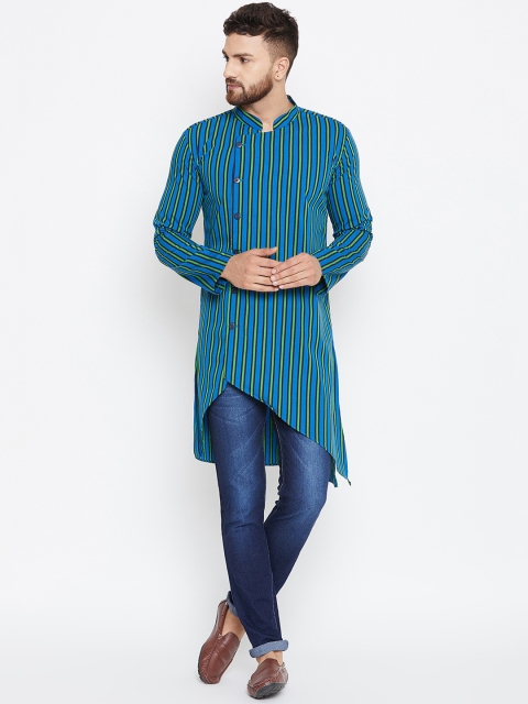 

even Men Blue Striped Straight Asymmetric Kurta