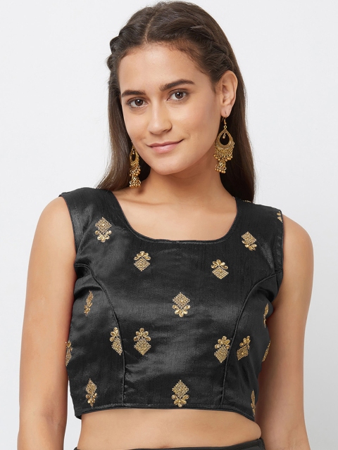 

Mirchi Fashion Women Black Silk Woven Design Readymade Saree Blouse