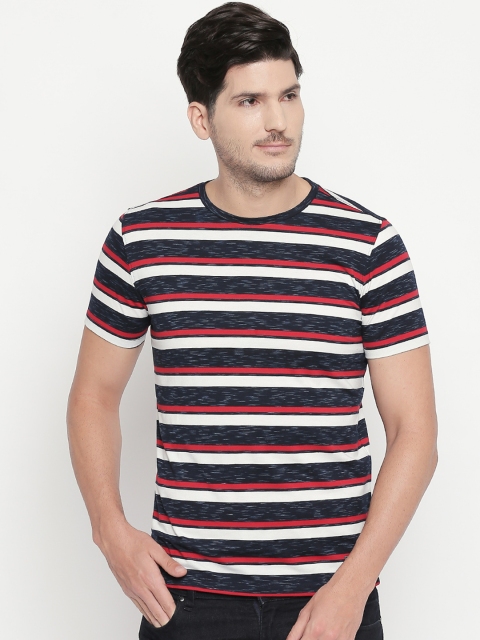 

Urban Ranger by pantaloons Men Navy Blue & White Striped Round Neck T-shirt