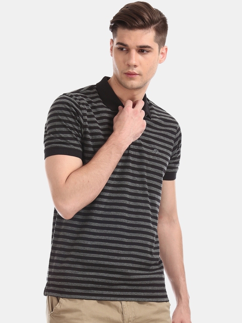 Ruggers Men Black Striped Polo Collar T-shirt