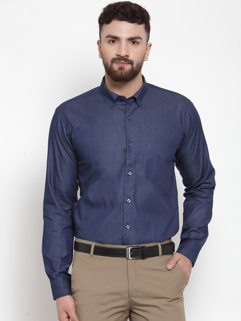 

Hancock Men Navy Blue Slim Fit Solid Formal Shirt