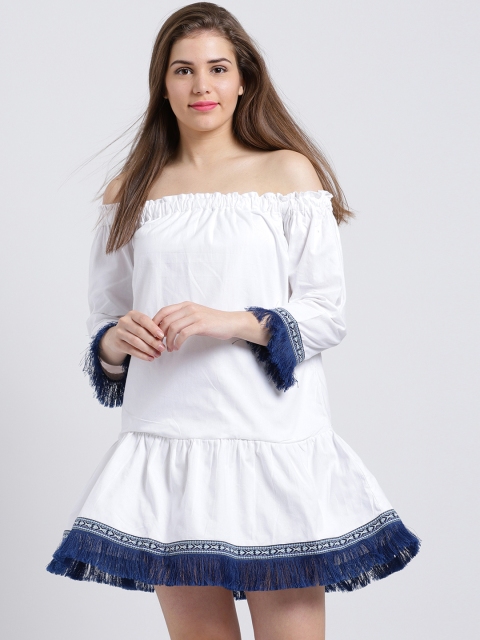 Sibi Women White Solid Drop-Waist Dress