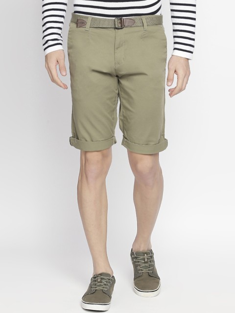 

beevee Men Olive Green Solid Regular Fit Regular Shorts