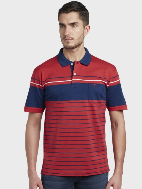 

ColorPlus Men Red and Navy Blue Striped Polo Collar T-shirt