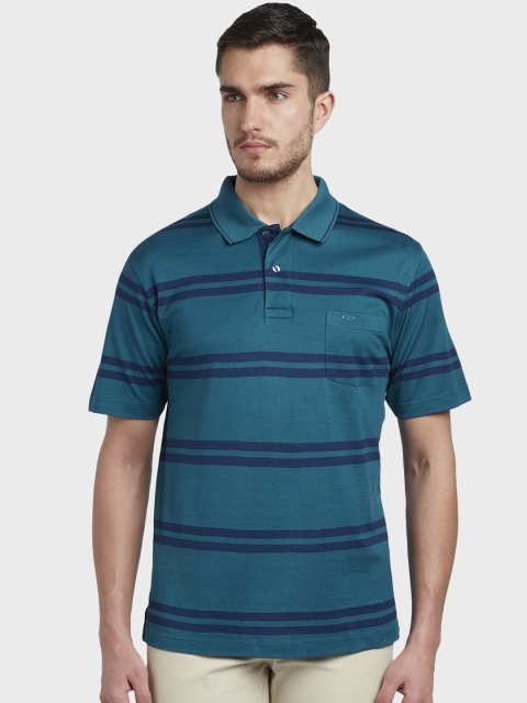 

ColorPlus Men Green Striped Polo Collar T-shirt