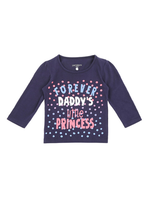 

Pantaloons Baby Girls Navy Blue Printed Round Neck Pure Cotton T-shirt