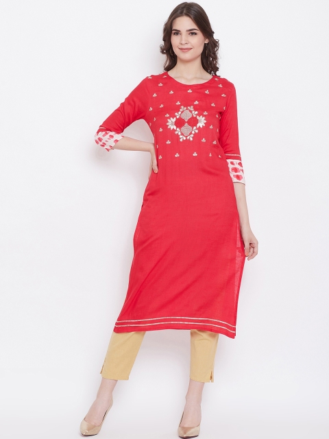 

Prakhya Women Pink Embroidered Straight Kurta
