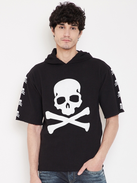 

PUNK Men Black Printed Hooded Sweatshirt