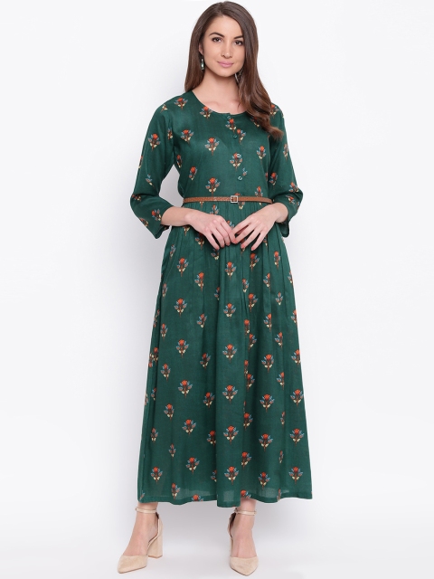 

Mayra Women Green Floral Print Fit and Flare Dress