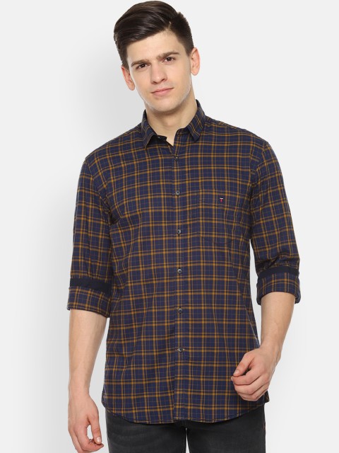

Louis Philippe Sport Men Navy Blue & Yellow Slim Fit Checked Casual Shirt