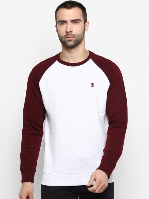 Red Tape Men White & Maroon Solid Sweatshirt