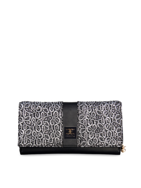 

ESBEDA Women Black & White Self Design Three Fold Wallet
