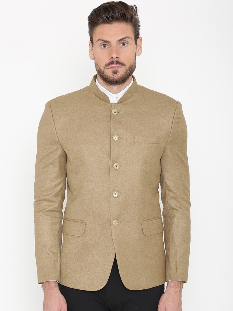 

Wintage Men Beige Solid Regular-Fit Bandhgala Blazer, Brown