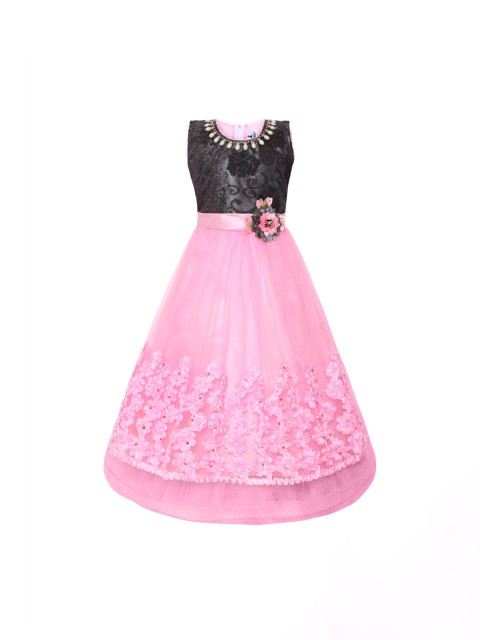 

Aarika Girls Pink & Navy Blue Self Design Maxi Dress