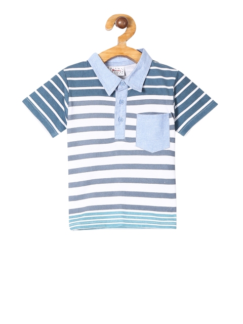 

Donuts Boys Blue Striped Polo Collar Pure Cotton T-shirt
