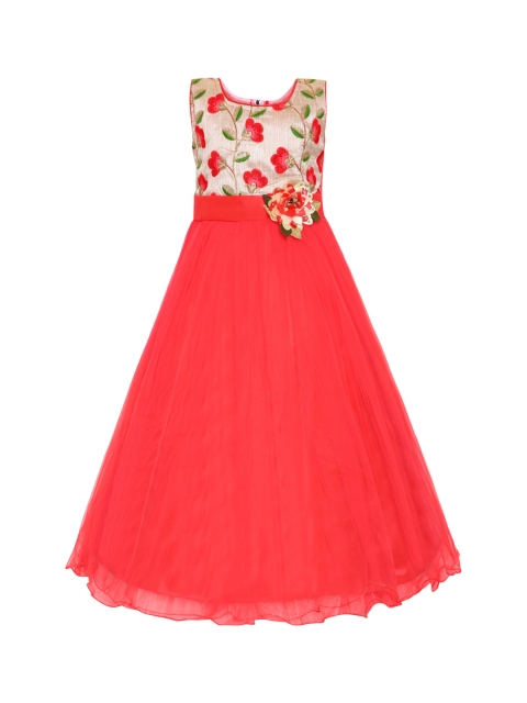 

Aarika Girls Red Self-Design Maxi Silk Dress