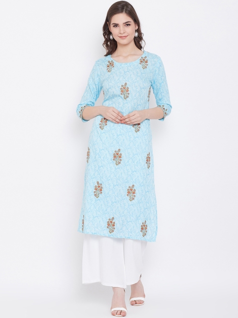 

Prakhya Women Blue Floral Embroidered Straight Kurta