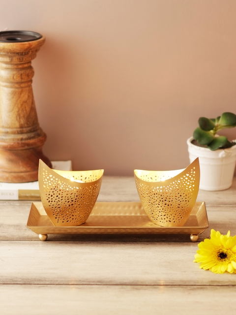 

Living Essence Set of 2 Gold-Toned Tea-Light Candle Holders