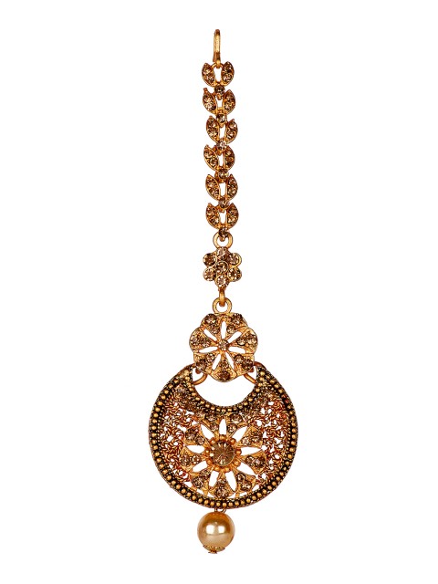 

ANIKAS CREATION Women Gold-Plated & Black Embellished Maang Tikka