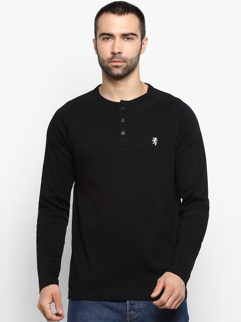 

Red Tape Men Black Solid Henley Neck T-shirt