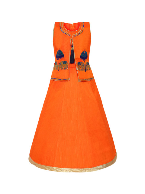 

Aarika Girls Orange Embellished Maxi Silk Dress